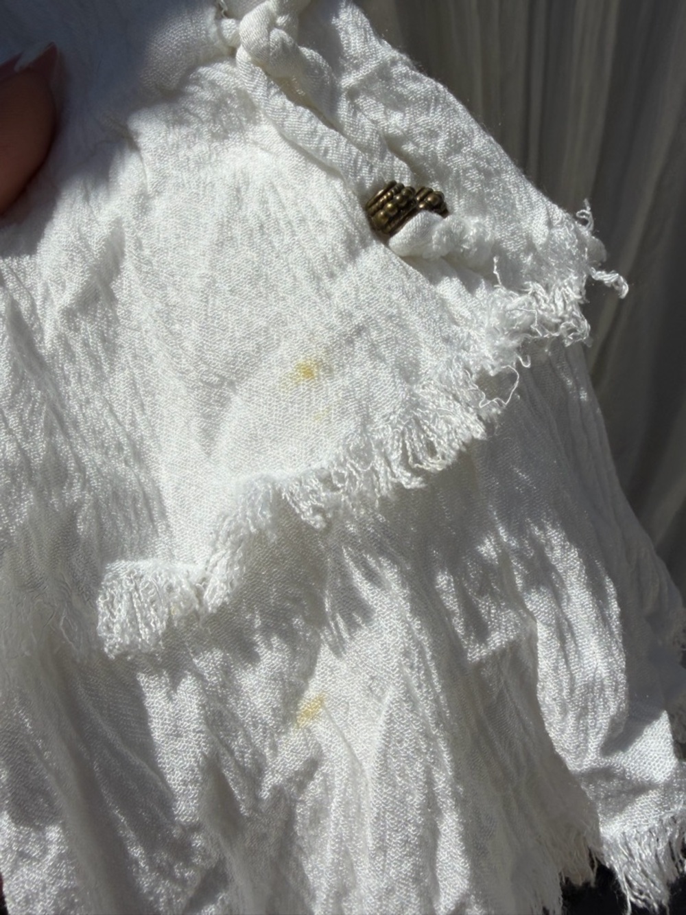 Free People White Boho Maxi Dress Medium Long Sleeve Ruffle Raw Hem Festival - Picture 4 of 10